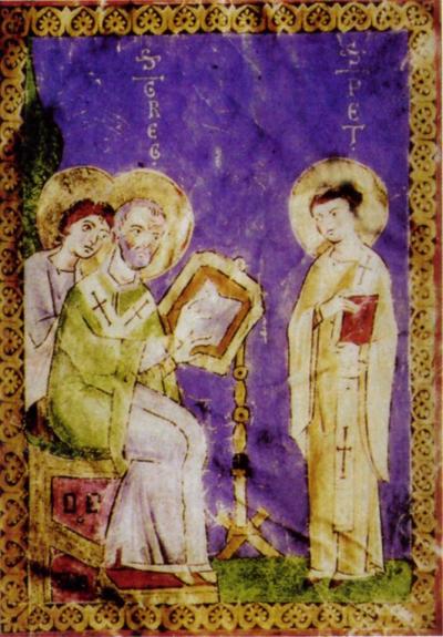Sfântul Ierarh Grigorie Dialogul, Episcopul Romei - Miniatură din secolul al XI-lea - Italia